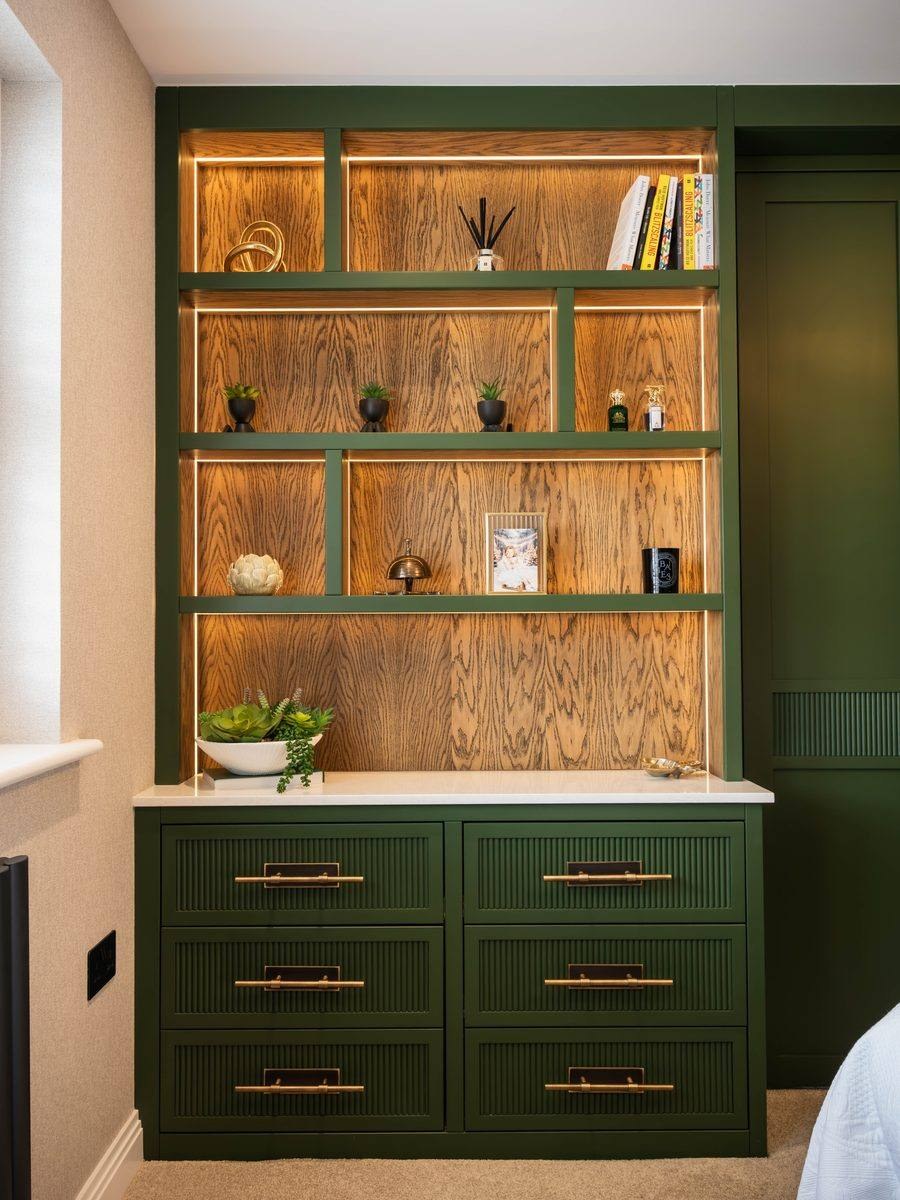 Luxury fitted bedroom with bespoke furniture — handcrafted by Hafferty Interiors