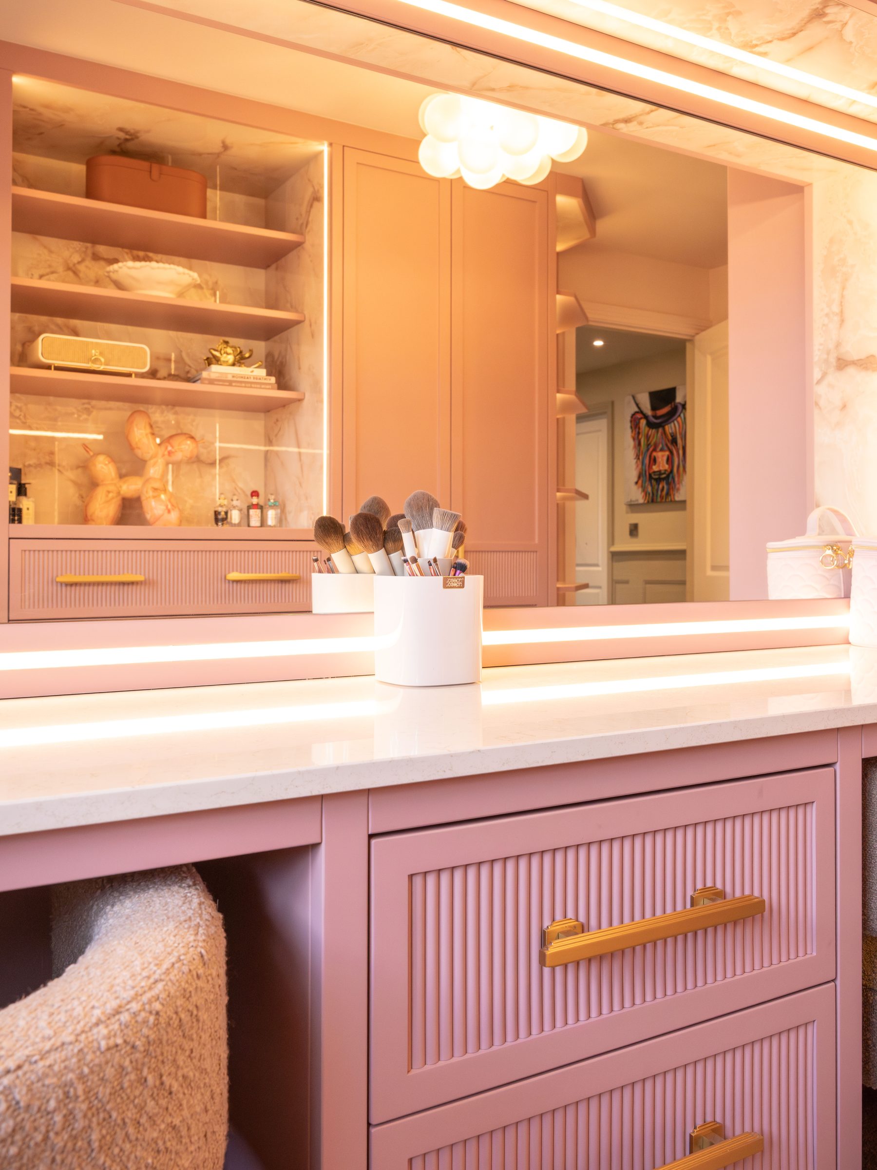 Bespoke Hollywood make-up mirror with surround lighting — dressing room by Hafferty Interiors