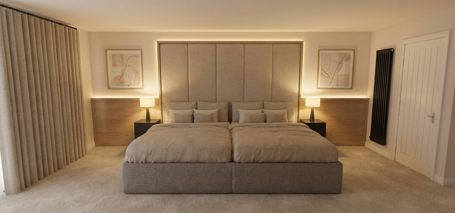 Huge fitted bed design concept — bespoke bedroom furniture Manchester by Hafferty Interiors