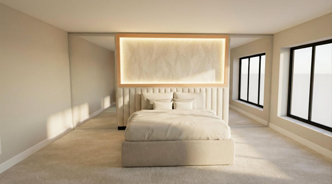 Ultra modern scandi fitted bedroom concept — Hafferty Interiors Manchester design