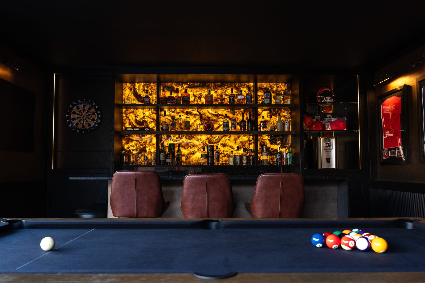 Luxury bespoke home bar with pool table Manchester — Hafferty Interiors
