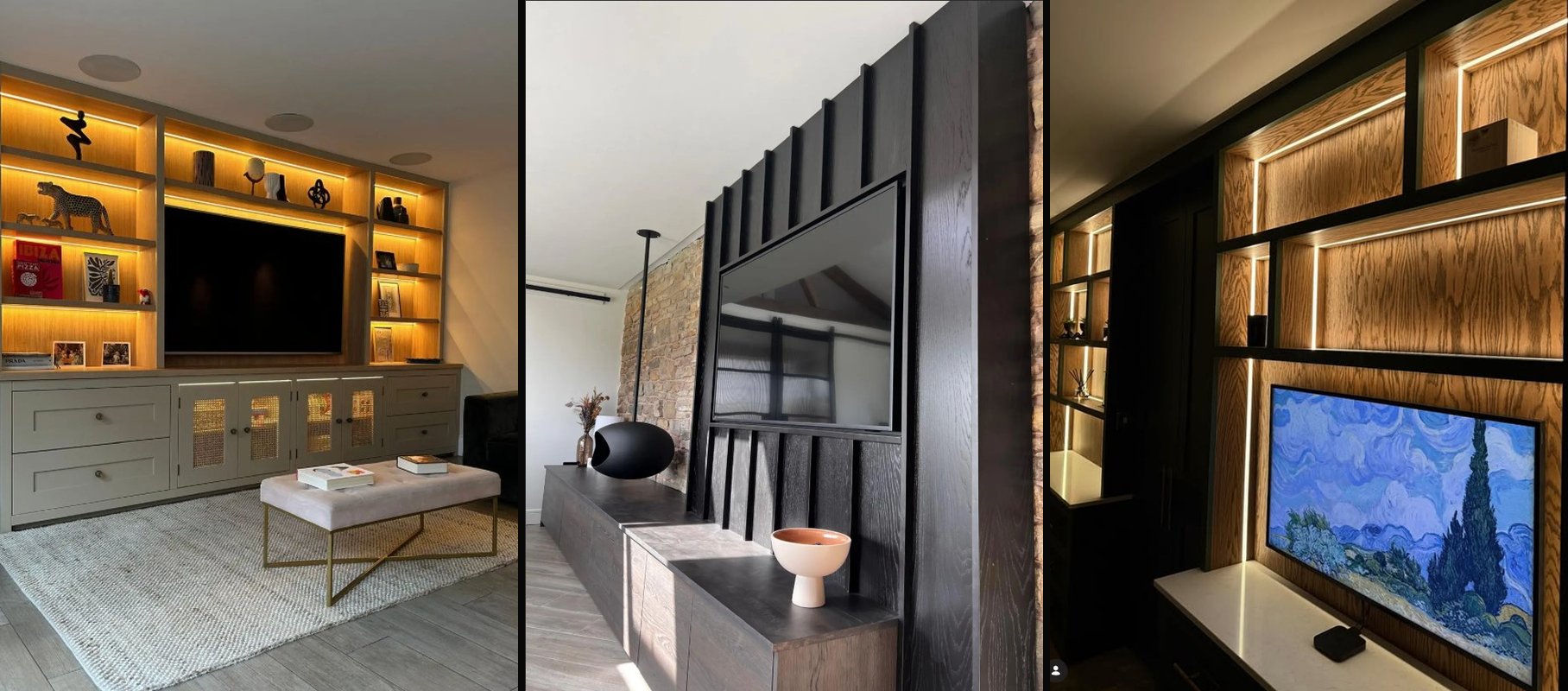 Bespoke fitted media walls and media units — a range of commissions by Hafferty Interiors Manchester